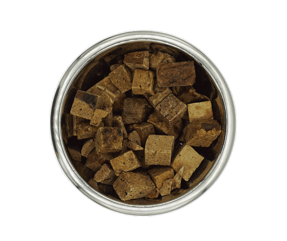 Video of bowl of freeze dried dog treats getting eaten