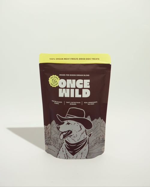 Once Wild dog food package on a white background